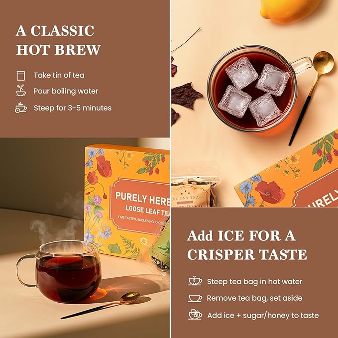 Loose Leaf Tea Sampler Assorted Flavored Tea Gift Set – 5 Natural Blends Relieving Stress & Great Gift For Tea Lovers- Herbal Tea Bags for Freshness, Up to 80 Cups