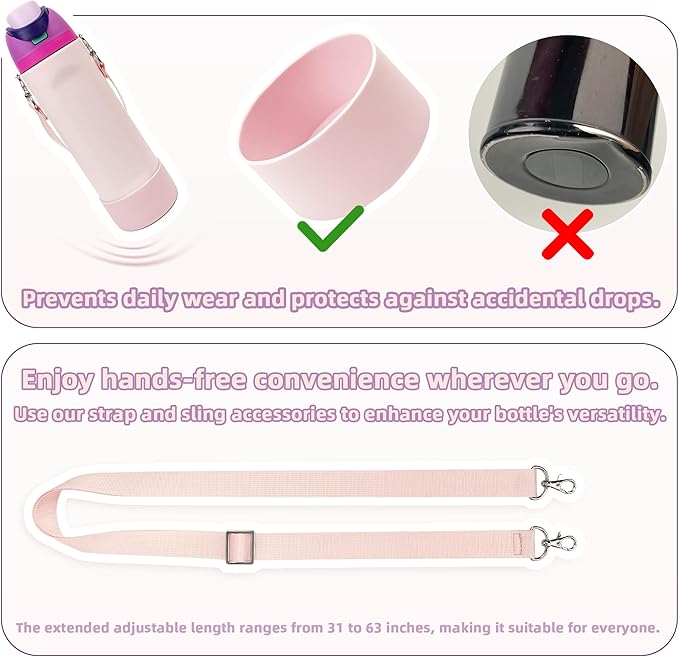 Silicone Boot Set for Owala Water Bottle 24 oz, 32 oz, 40 oz - Includes Non-Slip Sleeve, Shoulder Strap & Handle Strap, Perfect Owala Accessories, Fits Owala Tumbler, Owala FreeSip, Candy Coated SITKOL