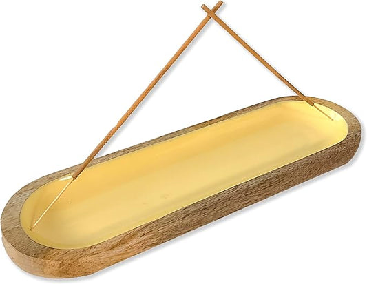 The Art Box Wooden Yellow Incense Burner Holder, Modern Ash Catcher - Insense Tray for Table Décorations Meditation & Yoga - Great Gift for Any Occasion - 11x4 Inch - Bloomnest