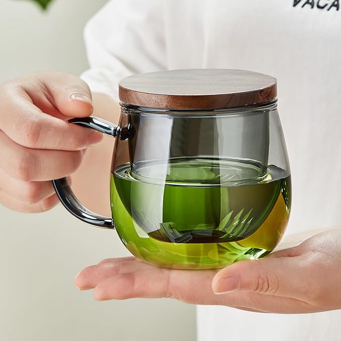 17 OZ Glass Tea Cup with Infuser and Lid, 500 ML Large Borosilicate Teacup, Clear Mug for Loose Leaf Tea, Blooming Tea, Tea Bags - Perfect Christmas or Birthday Gift for Women - Bloomnest