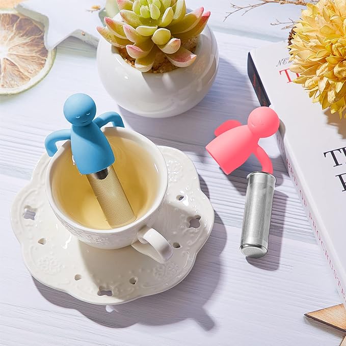 2 Pieces Tea Infuser for Loose Tea Cute Fine Mesh Tea Strainer Stainless Steel Tea Filter Ball Tea Diffuser Steeper for Teacups Teapots (Blue, Pink)