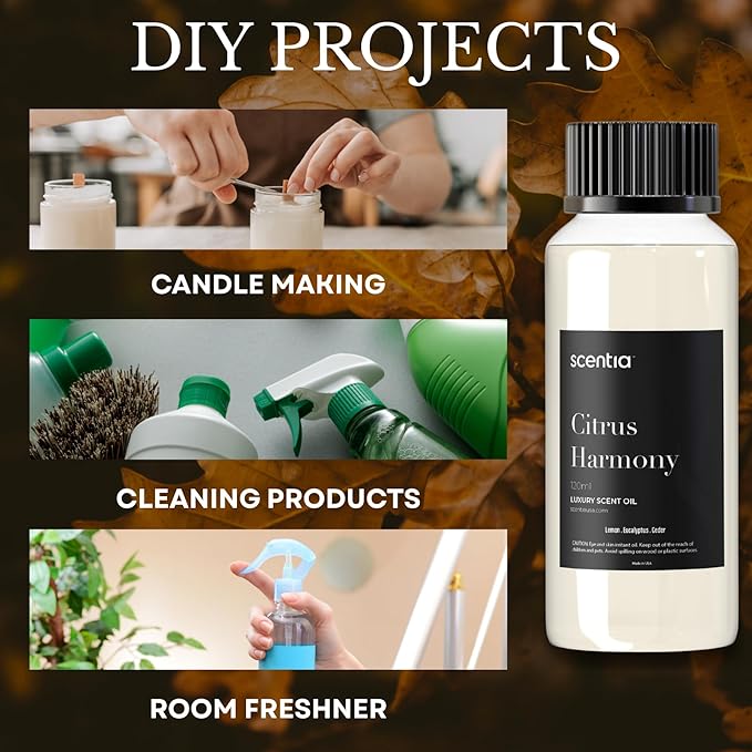 Scentia Citrus Harmony Essential Oil Blend – 120ml Premium Aromatherapy Diffuser Oil with Bright Notes of Lemon, Eucalyptus, Sage & Musk | Perfect for Home, Candles, Soaps & DIY Scentia
