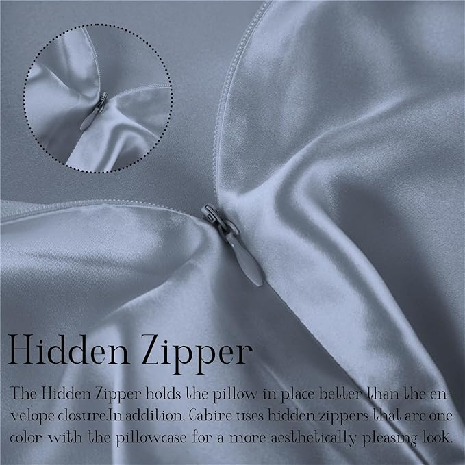 Mulberry Silk Pillowcases Set of 2, Both Sides Real Silk Pillowcase for Hair and Skin Cool Pillowcase Organic Silk Pillowcase 2 Pack with Hidden Zipper, Dusty Blue, Standard (20"×26") - Bloomnest
