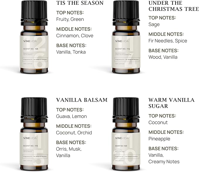 VINEVIDA [Set of 8] Christmas Scents for Candle Making, Made in USA Candle Fragrance Oil, Soap Making Essential Oils, Diffuser Oil Scents - Bloomnest