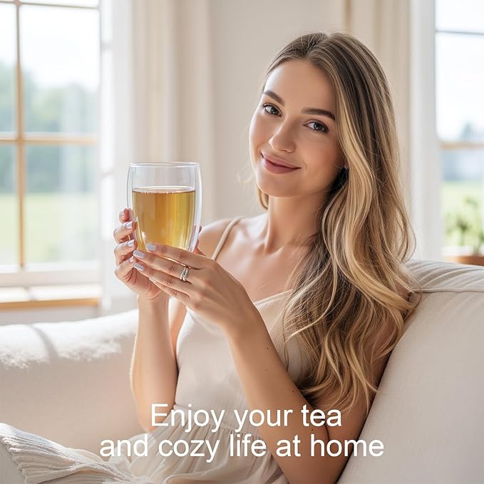 Glass Tea Cup with Infuser and Lid, Tea Infuser Mug in 12 OZ/350ML, Heat-Proof Double Wall Glass Tea Cup, 100% Plastic-Free Tea Mug with Lid and Strainer, Keeps Drinks Hot/Cold Longer Time - Bloomnest