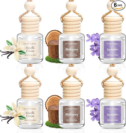 Car Air Freshener 6 Pack, Vanilla Cream,Mahogany & Lavender 3 Natural Scent, Long Lasting Essential Oil Fragrance Diffuser, Hanging Air Freshener Cute Car Accessories Interior for women - Bloomnest