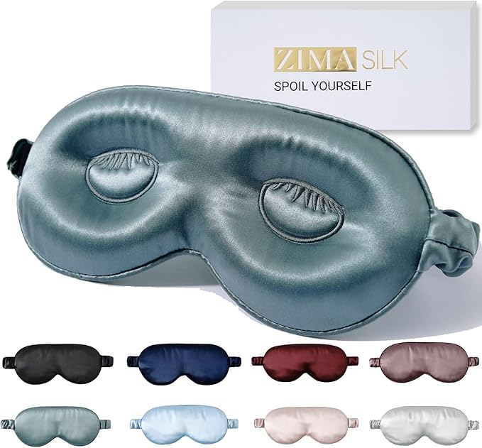 ZIMASILK Adjustable 22 Momme 100% Mulberry Silk Sleep Mask, 3D Contoured Cup Eye Mask for Sleeping, Super Soft Breathable Blindfold, Perfect Blocks Light for Sleeping. (Bluestone) - Bloomnest