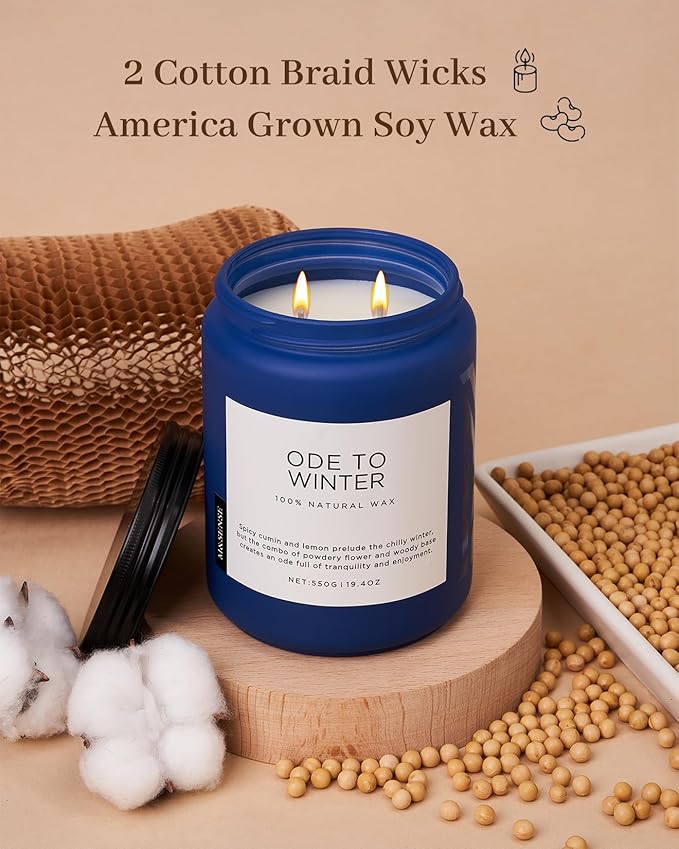 M&SENSE Ode to Winter Soy Candles Strong Scented, 2 Wick Jar Candle 19.4oz 110 Hour Long Lasting, Lavender Sandalwood Organic Natural Aromatherapy Candle Gifts Bedroom Bathroom Home Decor - Bloomnest