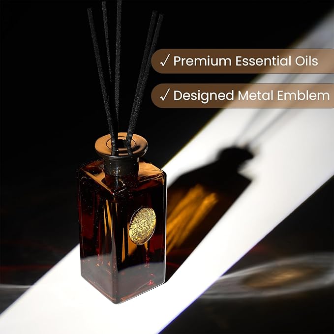 M&SENSE 10.14 oz Large Reed Diffuser Set | Tobacco Teakwood Scent Oil Diffuser with Sticks | Hotel Collection Non-Toxic Essential Oil |for Bedroom Bathroom Living Room - Bloomnest