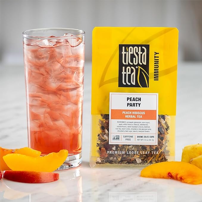 Tiesta Tea - Peach Party, Loose Leaf, Peach Hibiscus Herbal Brew, Premium Blend, Non-Caffeinated Fruit Blend, Makes Hot or Iced & Up to 25 Cups, 2oz Resealable Pouch - Bloomnest