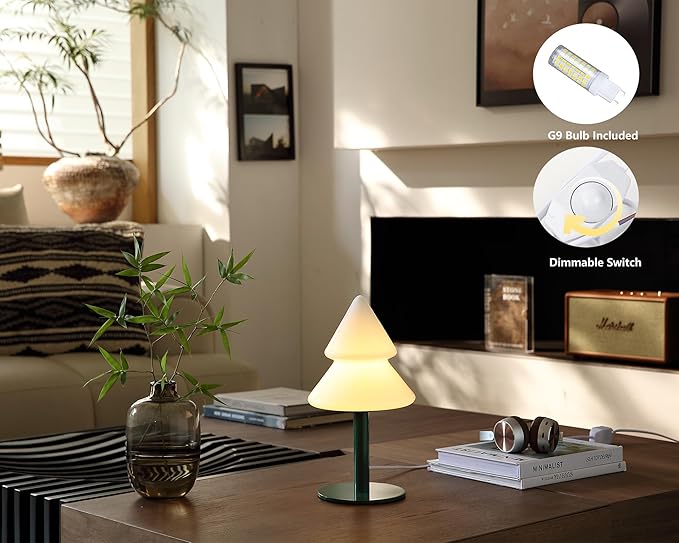 Glass Table Lamp,Mid Century Modern Lamp for Bedroom,Unique Retro Kitchen Bauhaus Lamps,Vintage Mushroom Lamps for Livingroom (White) - Bloomnest