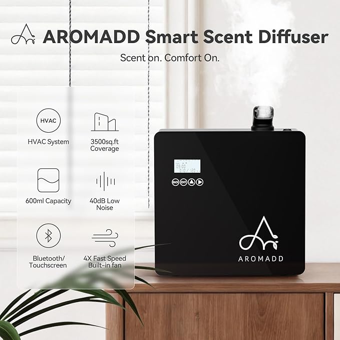 2025 Upgraded 3500 Sq.Ft Smart Scent Machine - HVAC System, Whole House Aroma & Hotel Collection Diffuser, Waterless Essential Oil Diffuser for Home, Office, 600ML Capacity, Cold Air Tech (Black) - Bloomnest