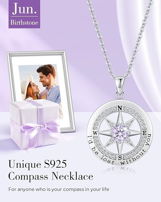 S925 Necklace Gift for Wife |Compass Jewelry |Women Anniversary |Sterling Silver |Girlfriend Birthday Gifts for Her Valentines |I'd be Lost without You |Jewel 18K Gold - Bloomnest