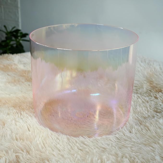 Hye-eun Clear Crystal Singing Bowl 7 inch F Note Rose Pink Cosmic Light Heart Chakra Transparent Sound Bowl with Mallet & O-ring,for Yoga Meditation Energy Healing, & Energy Balancing - Bloomnest
