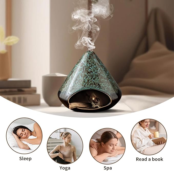 Handcrafted Ceramic Palo Santo Holder – Artistic Incense Burner for Meditation, Viridis Mindfulness & Zen Home Decor – Wabi-Sabi Style Cone Sculpture, Gift for Yoga, Relaxation & Aromatherapy OLACHIKKO