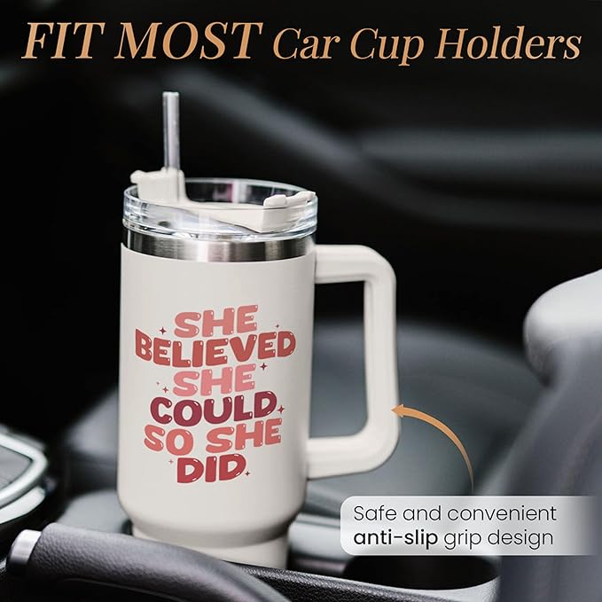 SANDJEST Graduation Gifts for Women She Believed She Could So She Did Tumbler 40oz Stainless Steel Insulated with Handle and Straw, New Job, Going Away, Inspirational Gifts for Her - Bloomnest