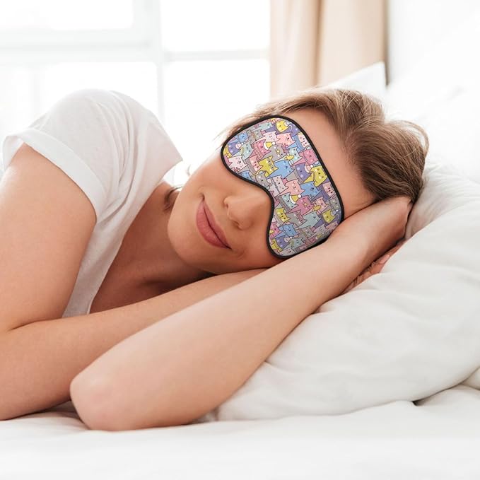 Sleep Eye Mask Christmas Cute Cats Sleep Mask for Women Men Comfortable Eye Mask with Adjustable Strap Soft Eye Cover Blindfold for Travel Yoga Nap Shift Work - Bloomnest