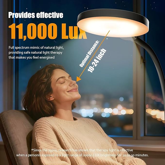 Light Therapy Lamp, 3-in-1 Floor Lamp 11000 Lux, Sunlight Lamp with Remote & Timer, LED UV-Free Sun Lamp with Adjustable 10 Brightness & 5 Color Temperature for Living Room Bedroom Office, Black - Bloomnest