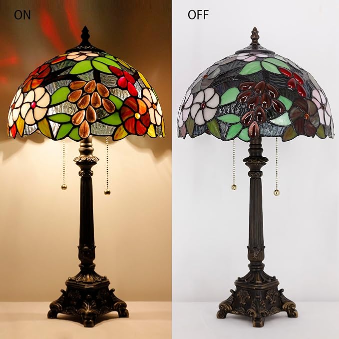 Tiffany Lamp Purple Grape Style Stained Glass Table Lamp Desk Reading Light 12X12X21 Inches with Resin Base Decor Bedroom Living Room - Bloomnest