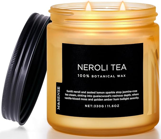 M&SENSE Neroli Tea Scented Candle - 11.6oz Natural Soy Wax Non Toxic 70-Hour Burn, 2-Wick Citrus Scent Candle for Stress Relief & Relaxation - Slow-Burning Home Fragrance Gift for Holiday - Bloomnest