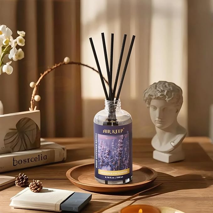 Airkeep Reed Diffuser Oil Refill with Diffuser Sticks, 6.76 Fl Oz(200ml) Lavender Eucalyptus Cotton Scented Oils, Aroma Therapy, Home Fragrance & Air Freshener, Office Décor, Decoration - Bloomnest