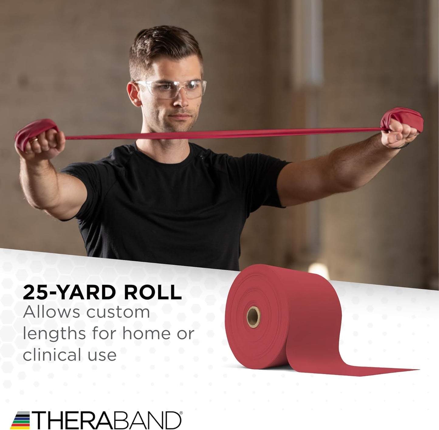THERABAND Resistance Band 25 Yard Roll, Non-Latex Professional Elastic Stretch Bands for Upper & Lower Body Exercise Workouts, Physical Therapy, Lower Pilates, Flexibility, & Rehab, Dispenser Box