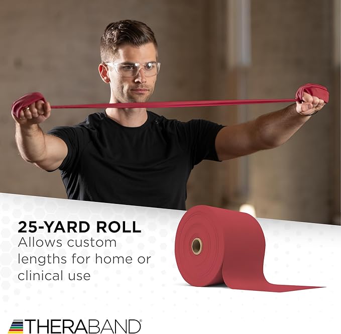 THERABAND Resistance Band 25 Yard Roll, Non-Latex Professional Elastic Stretch Bands for Upper & Lower Body Exercise Workouts, Physical Therapy, Lower Pilates, Flexibility, & Rehab, Dispenser Box - Bloomnest