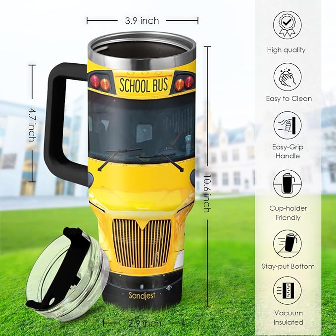 SANDJEST School Bus Driver Gift, 40oz Stainless Steel Insulated Coffee Tumbler With Lid & Straw, Travel Mug Appreciation Gift for Men Women Christmas Birthday Back To School - Bloomnest