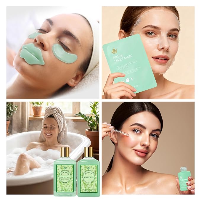 Valentines Day Gifts for Women, 25 Pcs Bath & Body Gift Set, Tea Tree Skin Care Kit, Spa Gift Basket, Self Care, Facial Sheet Mask, Toiletry Bag, Serum, Necklace, Christmas, Birthday, Mother's Day - Bloomnest