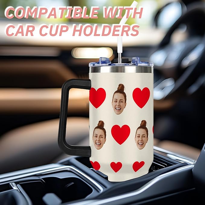 Personalized Tumbler with Photo Face for Women, Custom 40oz Funny Tumblers with Handle and Straw Lid for Couples, Insulated Stainless Steel Travel Coffee Mug, Birthday Valentines Christmas Gag Gifts - Bloomnest
