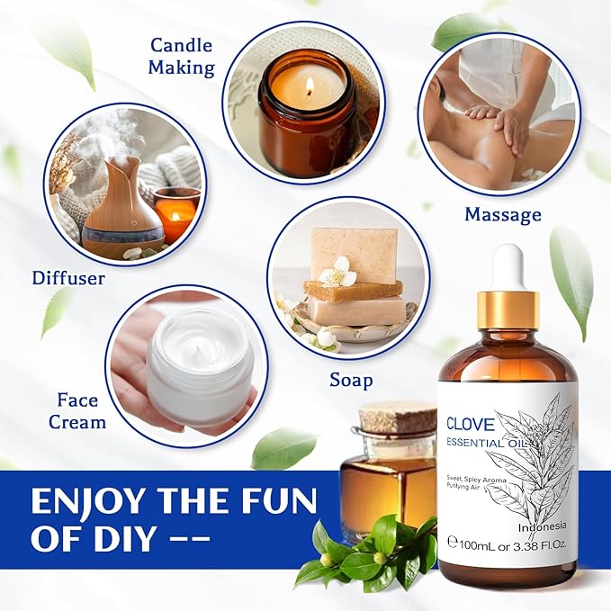 HIQILI 100ML Clove Oil for Teeth and Gums, Tooth Aches, Spray, Aromatherapy, 100% Pure Natural - 3.38 Fl Oz - Bloomnest