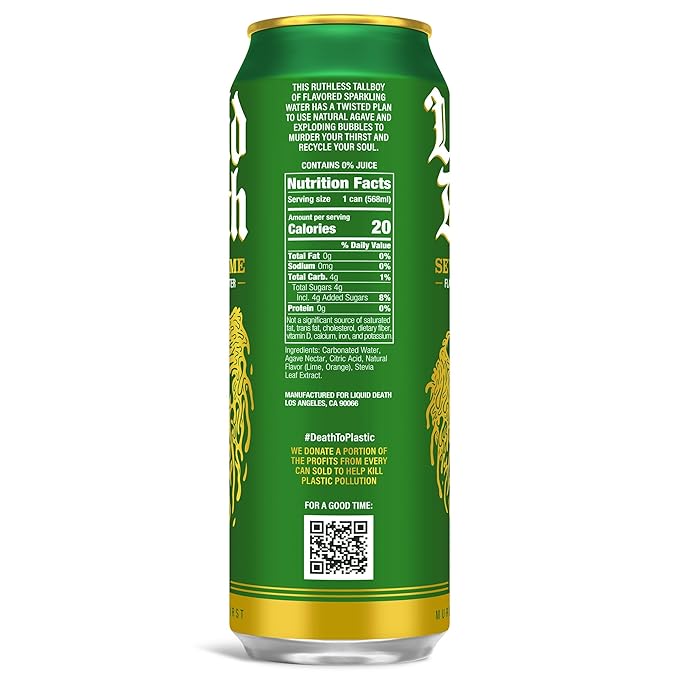 Liquid Death Soda-Flavored Sparkling Water - Severed Lime (Classic Lime Soda), Less Sugar*, Huge Flavor, No Artificial Sweeteners, King Size 19.2 Fl Oz (Pack of 12) - Bloomnest
