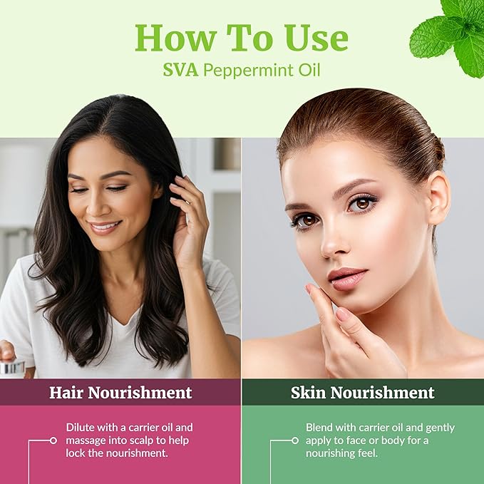 SVA Peppermint Essential Oil – 4 Fl Oz – 100% Natural Peppermint Oil - for Diffuser, Hair Care, Face, Skin Care, Aromatherapy, Scalp and Body Massage, Soap and Candle Making - with Dropper - Bloomnest