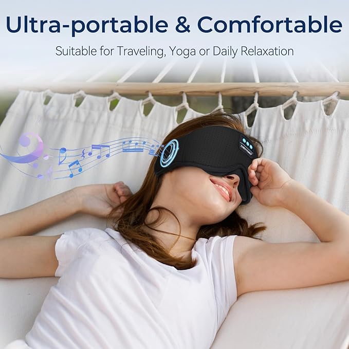 3D Sleep Mask with Bluetooth Headphones, Breathable Cotton Sleeping Headphones for Side Sleepers, Wireless Music Eye Mask with Timer, Gifts for Men Women, Black - Bloomnest