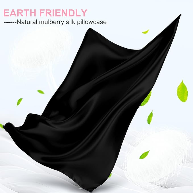 Mulberry Silk Pillow Cases Standard Size with Hidden Zipper, Ultra Smooth and Soft Breathable Cooling Silk Satin Pillowcase for Hair and Skin, Gifts for Women Men (Black, 20x26 Inches, 1 Pack) - Bloomnest