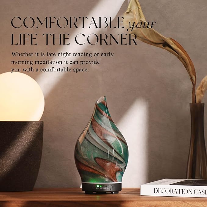 Porseme 150ml Essential Oil Diffuser Glass Color Changing Aroma Air Diffusers Aromatherapy Ultrasonic Cool Mist Humidifier 4 Running Hours Waterless Auto-Off for Sleeping Yoga Office Spa (Teal Green) - Bloomnest