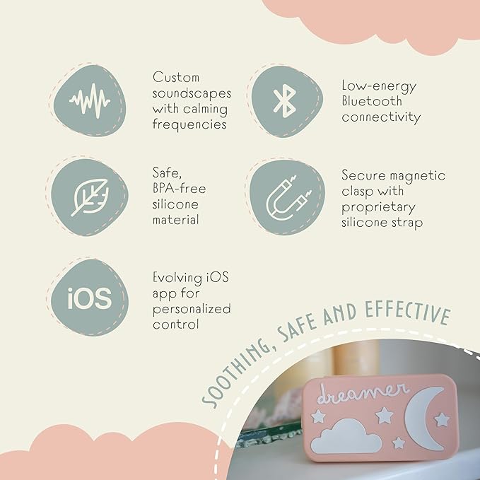 Dreamer Sound Machine - Portable BPA-Free Silicone Sleep Aid with Sleep-Promoting Frequencies, Night Light & Soothing Sounds for Babies & Kids - Peach