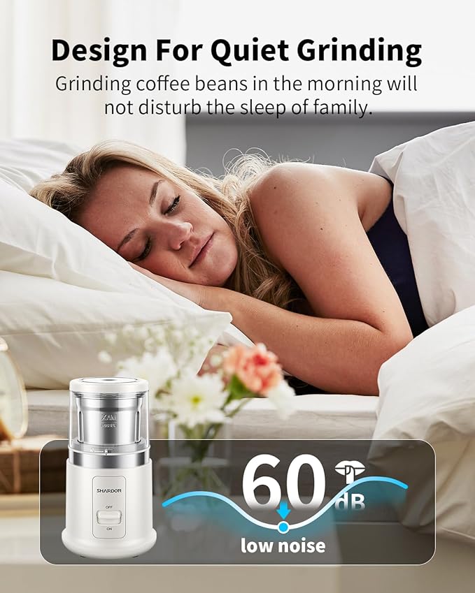 SHARDOR One Touch Coffee Grinder Electric, Spice, Herb, For Coffee Bean Spices and Seeds with 1 Removable Stainless Steel Bowl, Dry Grinder, White - Bloomnest