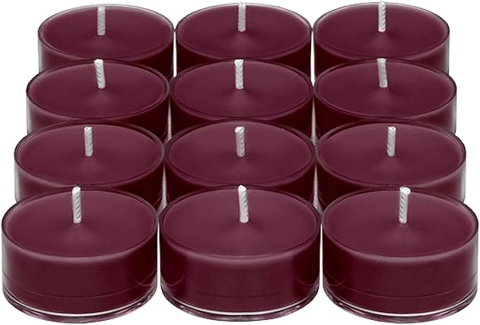 PartyLite Gift Set of 12 Universal Tea Lights, Mulberry Scented, Notes of Black Currant, Sweet BlackBerry, Juicy Mulberry & Pomegranate, 4-6 Hour Burn Time, Luxurious & Rich, Perfect for Gifting - Bloomnest