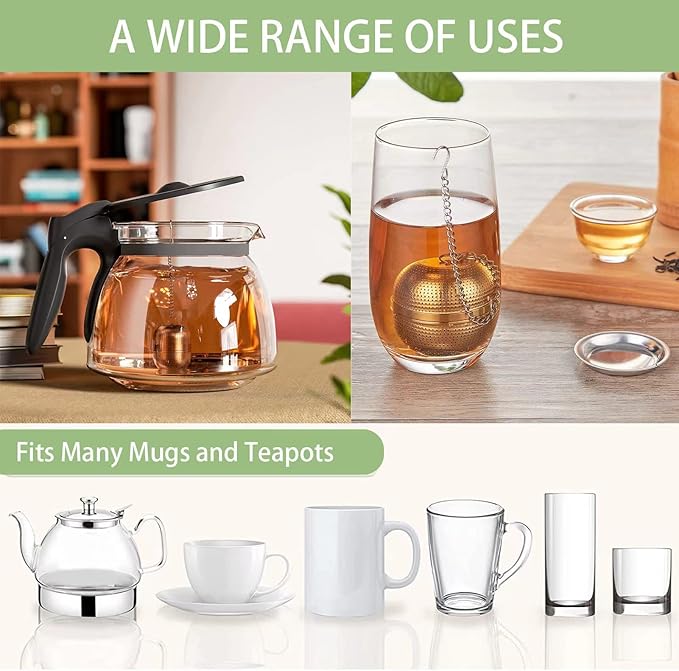 Tea Strainer Tea Infuser for Loose Tea, Tea Steeper 304 Stainless Steel Tea Mesh Strainer with Lid and Drip Tray, 2 Pack Tea Diffuser with Chain Hook, Tea Ball to Brewing Steeping Loose Leaf - Bloomnest