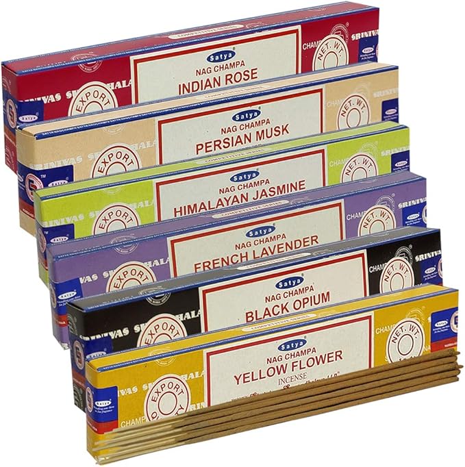 Satya Incense Sticks Variety Pack #7 and Incense Stick Holder Bundle with 6 Floral Fragrances TRUMIRI