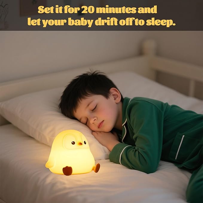 Penguin Nursery Night Light,LED Squishy Silicone Lamp,2 Levels Dimmable Bedroom Nightlight for Kids,Touch Light,Dorm Decor lamp,Baby Boys Girls Gifts (Sitting Penguin) - Bloomnest