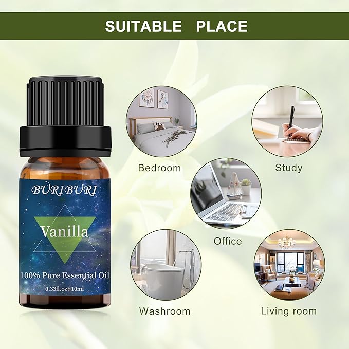 BURIBURI Vanilla Oil and Coffee Essential Oil Set 10ml, 100% Pure Vanilla Essential Fragrance Oil for Diffuser, Massage BURIBURI