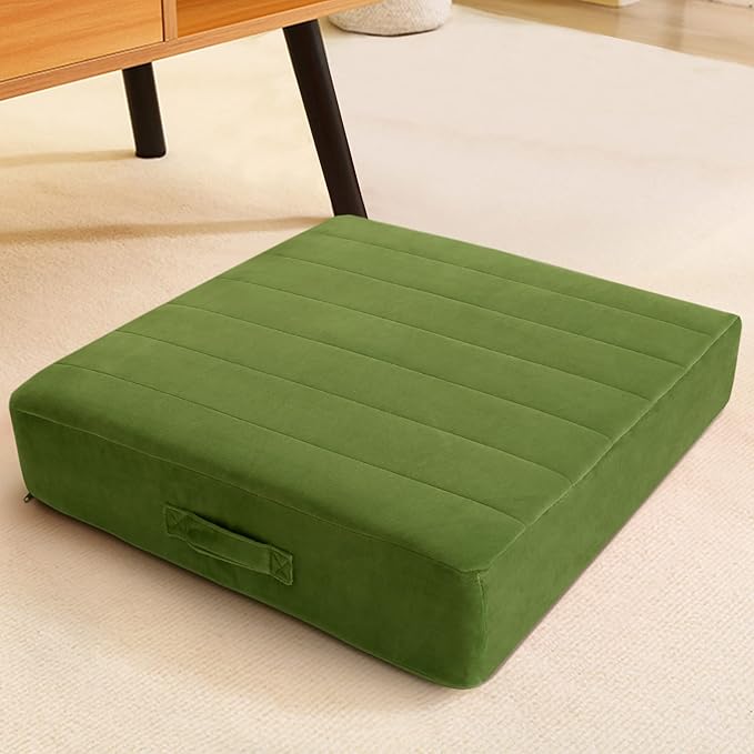MeMoreCool Square Floor Pillow Seating for Adults Kids, Large Meditation Cushion Floor Pillow with Thick Foam & Soft Tufted Cover, Washable Big Pillow Seat Floor Cushion for Sitting Yoga 24" Green - Bloomnest