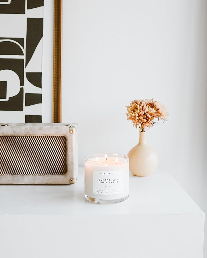 Calyan Wax Co. Evergreen & Eucalyptus 3 Wick Scented Candle - 43 Hour Burn - Luxury 3 Wick Soy Candles - Non Toxic Soy Wax Candles - Long Lasting Large Glass Jar Candle for Home - 14.9oz - Bloomnest