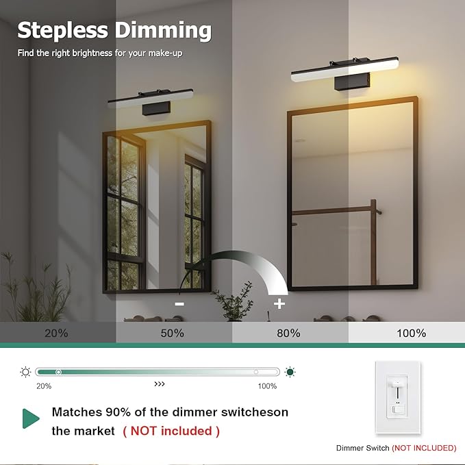 15.7" Black LED Bathroom Vanity Light 5CCT–Dimmable Wall Mount Fixture with Adjustable Angle, Modern Lighting for Powder Room, Vanity Mirror Home & Apartment Use - Bloomnest