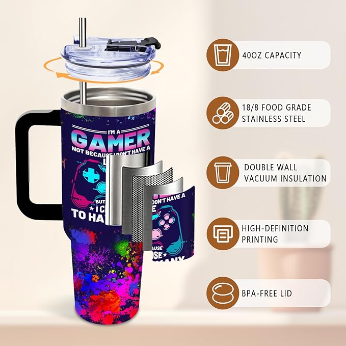 DUUV Gamer Gifts for Men, Video Game Tumbler 40 Oz, Cool Gaming Gifts for Men Teenage Boys Kids Teen Son Adults Dad Husband, Game Room Decor Gift Ideas, Gift for Christmas Thanksgiving, 1PCS - Bloomnest