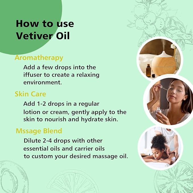 Vetiver Essential Oil 1 Oz - 100% Pure & Natural Vetiver Oil for Diffuser, Aromatherapy, Skin, Hair, Massage, Relaxing Scent - Bloomnest