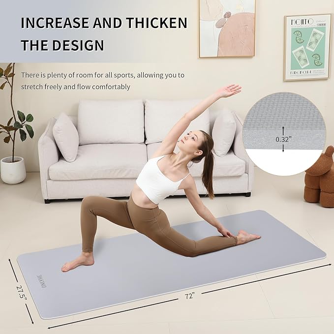 Yoga Mat Extra thick 8mm Exercise mat, Soft Lightweight TPE Fitness Mat with strap, High Elasticity, Anti-fatigue,non-slip mat for Women, Yoga, Camping, Travel, Gym & Outdoor | 72"L x 0.32"Th - Bloomnest