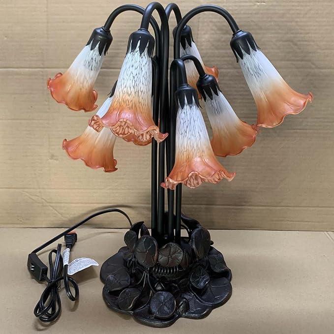 Bieye L10953 Lily Flower Blown Glass Accent Table Lamp for Living Room Bedroom Decoration (Orange, 8-Light) - Bloomnest
